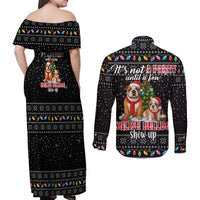 English Bulldog Show Up Christmas Couples Matching Off Shoulder Maxi Dress and Long Sleeve Button Shirt Funny Xmas Holiday Patterns - Wonder Print Shop