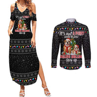 English Bulldog Show Up Christmas Couples Matching Summer Maxi Dress and Long Sleeve Button Shirt Funny Xmas Holiday Patterns - Wonder Print Shop