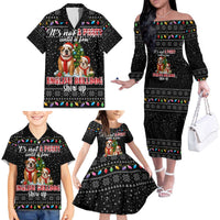 English Bulldog Show Up Christmas Family Matching Off The Shoulder Long Sleeve Dress and Hawaiian Shirt Funny Xmas Holiday Patterns - Wonder Print Shop