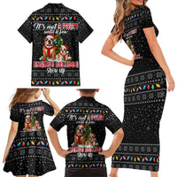 English Bulldog Show Up Christmas Family Matching Short Sleeve Bodycon Dress and Hawaiian Shirt Funny Xmas Holiday Patterns - Wonder Print Shop