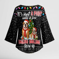 English Bulldog Show Up Christmas Kimono Sleeve Blouse Funny Xmas Holiday Patterns - Wonder Print Shop
