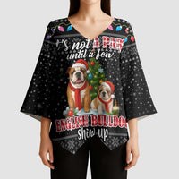 English Bulldog Show Up Christmas Kimono Sleeve Blouse Funny Xmas Holiday Patterns - Wonder Print Shop