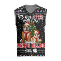 English Bulldog Show Up Christmas Knitted V-Neck Vest Funny Xmas Holiday Patterns - Wonder Print Shop