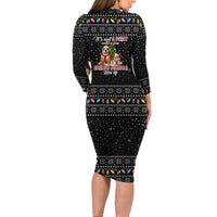 English Bulldog Show Up Christmas Long Sleeve Bodycon Dress Funny Xmas Holiday Patterns - Wonder Print Shop