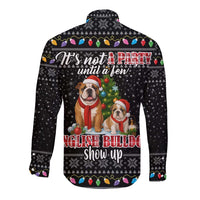 English Bulldog Show Up Christmas Long Sleeve Button Shirt Funny Xmas Holiday Patterns - Wonder Print Shop