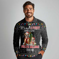 English Bulldog Show Up Christmas Long Sleeve Polo Shirt Funny Xmas Holiday Patterns - Wonder Print Shop