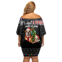 English Bulldog Show Up Christmas Off Shoulder Short Dress Funny Xmas Holiday Patterns - Wonder Print Shop