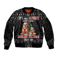 English Bulldog Show Up Christmas Sleeve Zip Bomber Jacket Funny Xmas Holiday Patterns - Wonder Print Shop