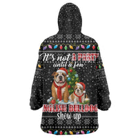 English Bulldog Show Up Christmas Wearable Blanket Hoodie Funny Xmas Holiday Patterns - Wonder Print Shop
