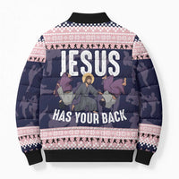 Jesus Has Your Back Jiu Jitsu Christmas Bomber Puffer Jacket Funny Xmas Holiday Patterns - Wonder Print Shop