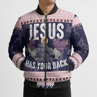 Jesus Has Your Back Jiu Jitsu Christmas Bomber Puffer Jacket Funny Xmas Holiday Patterns - Wonder Print Shop