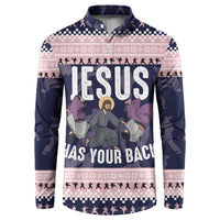 Jesus Has Your Back Jiu Jitsu Christmas Button Sweatshirt Funny Xmas Holiday Patterns - Wonder Print Shop