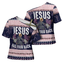 Jesus Has Your Back Jiu Jitsu Christmas Cross Shoulder Shirt Funny Xmas Holiday Patterns - Wonder Print Shop