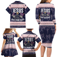 Jesus Has Your Back Jiu Jitsu Christmas Family Matching Long Sleeve Bodycon Dress and Hawaiian Shirt Funny Xmas Holiday Patterns - Wonder Print Shop