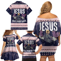 Jesus Has Your Back Jiu Jitsu Christmas Family Matching Off Shoulder Short Dress and Hawaiian Shirt Funny Xmas Holiday Patterns - Wonder Print Shop