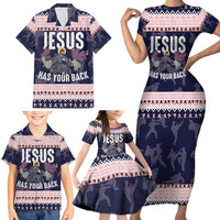 Jesus Has Your Back Jiu Jitsu Christmas Family Matching Short Sleeve Bodycon Dress and Hawaiian Shirt Funny Xmas Holiday Patterns - Wonder Print Shop