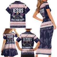 Jesus Has Your Back Jiu Jitsu Christmas Family Matching Short Sleeve Bodycon Dress and Hawaiian Shirt Funny Xmas Holiday Patterns - Wonder Print Shop