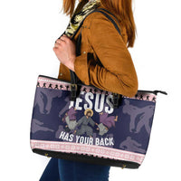 Jesus Has Your Back Jiu Jitsu Christmas Leather Tote Bag Funny Xmas Holiday Patterns - Wonder Print Shop