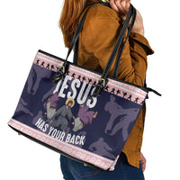Jesus Has Your Back Jiu Jitsu Christmas Leather Tote Bag Funny Xmas Holiday Patterns - Wonder Print Shop
