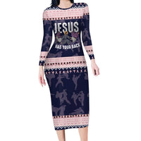 Jesus Has Your Back Jiu Jitsu Christmas Long Sleeve Bodycon Dress Funny Xmas Holiday Patterns - Wonder Print Shop