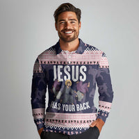 Jesus Has Your Back Jiu Jitsu Christmas Long Sleeve Polo Shirt Funny Xmas Holiday Patterns - Wonder Print Shop