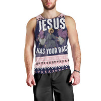 Jesus Has Your Back Jiu Jitsu Christmas Men Tank Top Funny Xmas Holiday Patterns - Wonder Print Shop