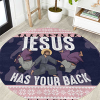 Jesus Has Your Back Jiu Jitsu Christmas Round Carpet Funny Xmas Holiday Patterns - Wonder Print Shop