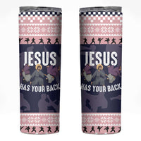 Jesus Has Your Back Jiu Jitsu Christmas Skinny Tumbler Funny Xmas Holiday Patterns - Wonder Print Shop