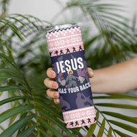 Jesus Has Your Back Jiu Jitsu Christmas Skinny Tumbler Funny Xmas Holiday Patterns - Wonder Print Shop