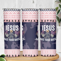 Jesus Has Your Back Jiu Jitsu Christmas Skinny Tumbler Funny Xmas Holiday Patterns - Wonder Print Shop