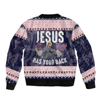 Jesus Has Your Back Jiu Jitsu Christmas Sleeve Zip Bomber Jacket Funny Xmas Holiday Patterns - Wonder Print Shop