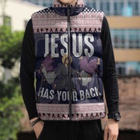 Jesus Has Your Back Jiu Jitsu Christmas Sleeveless Puffer Jacket Funny Xmas Holiday Patterns - Wonder Print Shop
