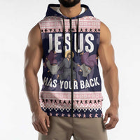Jesus Has Your Back Jiu Jitsu Christmas Sleeveless Zip Hoodie Funny Xmas Holiday Patterns - Wonder Print Shop