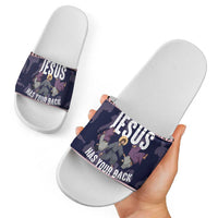 Jesus Has Your Back Jiu Jitsu Christmas Slide Sandals Funny Xmas Holiday Patterns - Wonder Print Shop
