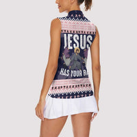 Jesus Has Your Back Jiu Jitsu Christmas Women Sleeveless Polo Shirt Funny Xmas Holiday Patterns - Wonder Print Shop