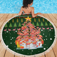 Flamingo Christmas Tree Christmas Beach Blanket Funny Xmas Holiday Patterns - Wonder Print Shop