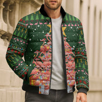 Flamingo Christmas Tree Christmas Bomber Puffer Jacket Funny Xmas Holiday Patterns - Wonder Print Shop