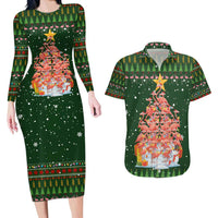 Flamingo Christmas Tree Christmas Couples Matching Long Sleeve Bodycon Dress and Hawaiian Shirt Funny Xmas Holiday Patterns - Wonder Print Shop