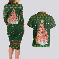 Flamingo Christmas Tree Christmas Couples Matching Long Sleeve Bodycon Dress and Hawaiian Shirt Funny Xmas Holiday Patterns - Wonder Print Shop