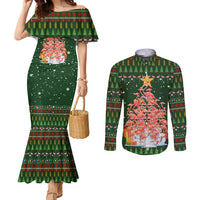 Flamingo Christmas Tree Christmas Couples Matching Mermaid Dress and Long Sleeve Button Shirt Funny Xmas Holiday Patterns - Wonder Print Shop