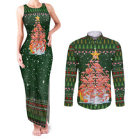 Flamingo Christmas Tree Christmas Couples Matching Tank Maxi Dress and Long Sleeve Button Shirt Funny Xmas Holiday Patterns - Wonder Print Shop
