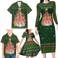 Flamingo Christmas Tree Christmas Family Matching Long Sleeve Bodycon Dress and Hawaiian Shirt Funny Xmas Holiday Patterns - Wonder Print Shop
