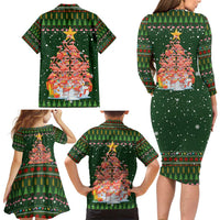 Flamingo Christmas Tree Christmas Family Matching Long Sleeve Bodycon Dress and Hawaiian Shirt Funny Xmas Holiday Patterns - Wonder Print Shop