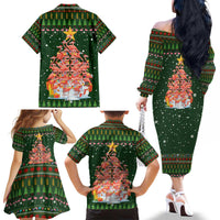 Flamingo Christmas Tree Christmas Family Matching Off The Shoulder Long Sleeve Dress and Hawaiian Shirt Funny Xmas Holiday Patterns - Wonder Print Shop