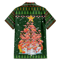 Flamingo Christmas Tree Christmas Family Matching Off The Shoulder Long Sleeve Dress and Hawaiian Shirt Funny Xmas Holiday Patterns - Wonder Print Shop