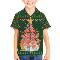 Flamingo Christmas Tree Christmas Family Matching Off The Shoulder Long Sleeve Dress and Hawaiian Shirt Funny Xmas Holiday Patterns - Wonder Print Shop