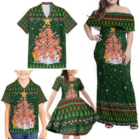 Flamingo Christmas Tree Christmas Family Matching Off Shoulder Maxi Dress and Hawaiian Shirt Funny Xmas Holiday Patterns - Wonder Print Shop