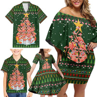 Flamingo Christmas Tree Christmas Family Matching Off Shoulder Short Dress and Hawaiian Shirt Funny Xmas Holiday Patterns - Wonder Print Shop