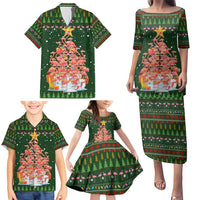 Flamingo Christmas Tree Christmas Family Matching Puletasi and Hawaiian Shirt Funny Xmas Holiday Patterns - Wonder Print Shop