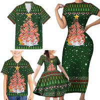 Flamingo Christmas Tree Christmas Family Matching Short Sleeve Bodycon Dress and Hawaiian Shirt Funny Xmas Holiday Patterns - Wonder Print Shop